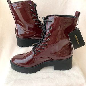 Faux Leather Lace-Up Ankle Boots